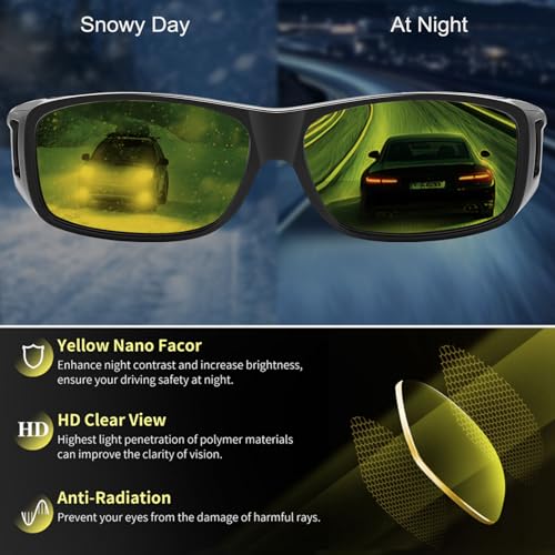Image of HAOLOTA Night Vision Driving Over Glasses, Polarized Nighttime Glasses Men Women Anti Glare Yellow Tinted Lens