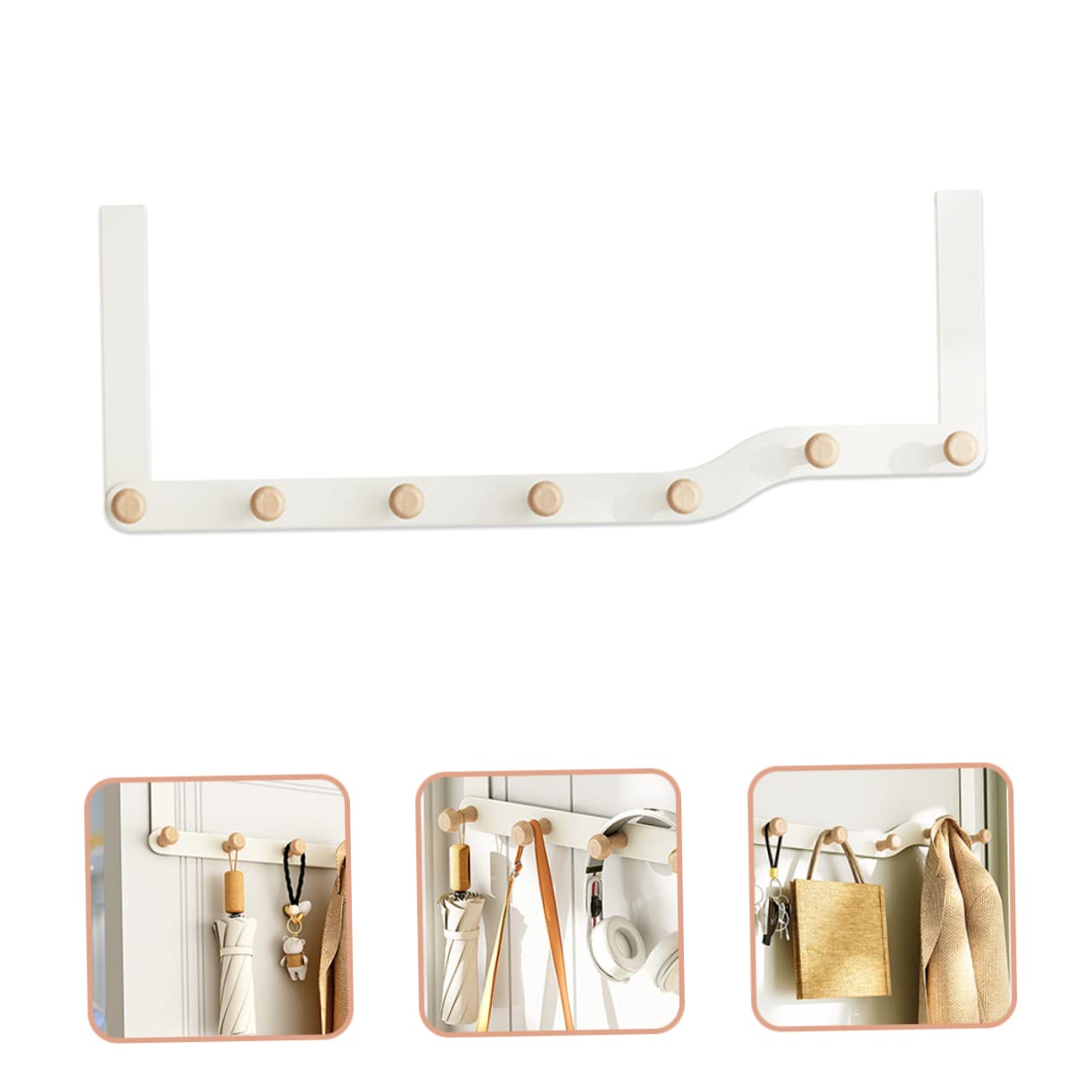 Homoyoyo Gancho para Puerta sin Taladrar, Colgador de Madera Blanco 7 Ganchos, Práctico y Ahorra Espacio para Dormitorio y Baño