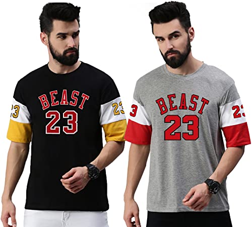 Image of RodZen Men's 100% Cotton Round Neck Oversized Printed T-Shirt (Pack of 2)