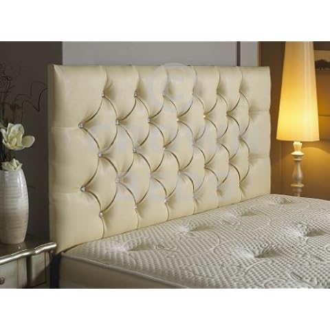 CROWNBEDSUK DIAMANTE FAUX LEATHER HEADBOARD (CREAM, 6FT) Cover