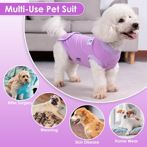 Image of cyeollo Dog Surgery Recovery Suit Soft Breathable Female Male Pet Bodysuit for Spay, Neuter, Surgical Recovery Shirt for Small Medium Large Dogs, Purple, S