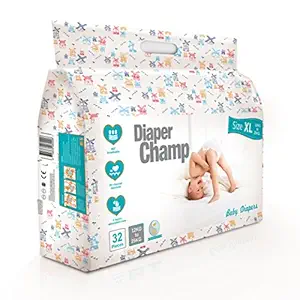 DIAPER CHAMP No Chlorine and Paraben Diapers (Extra Large Size, 12- 25kg)- 32 Counts