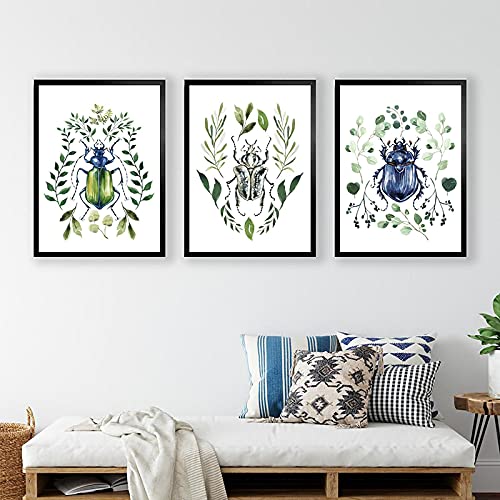 Affiche de scarabées aquarelle et plantes botaniques 70x100 cm lot de 3