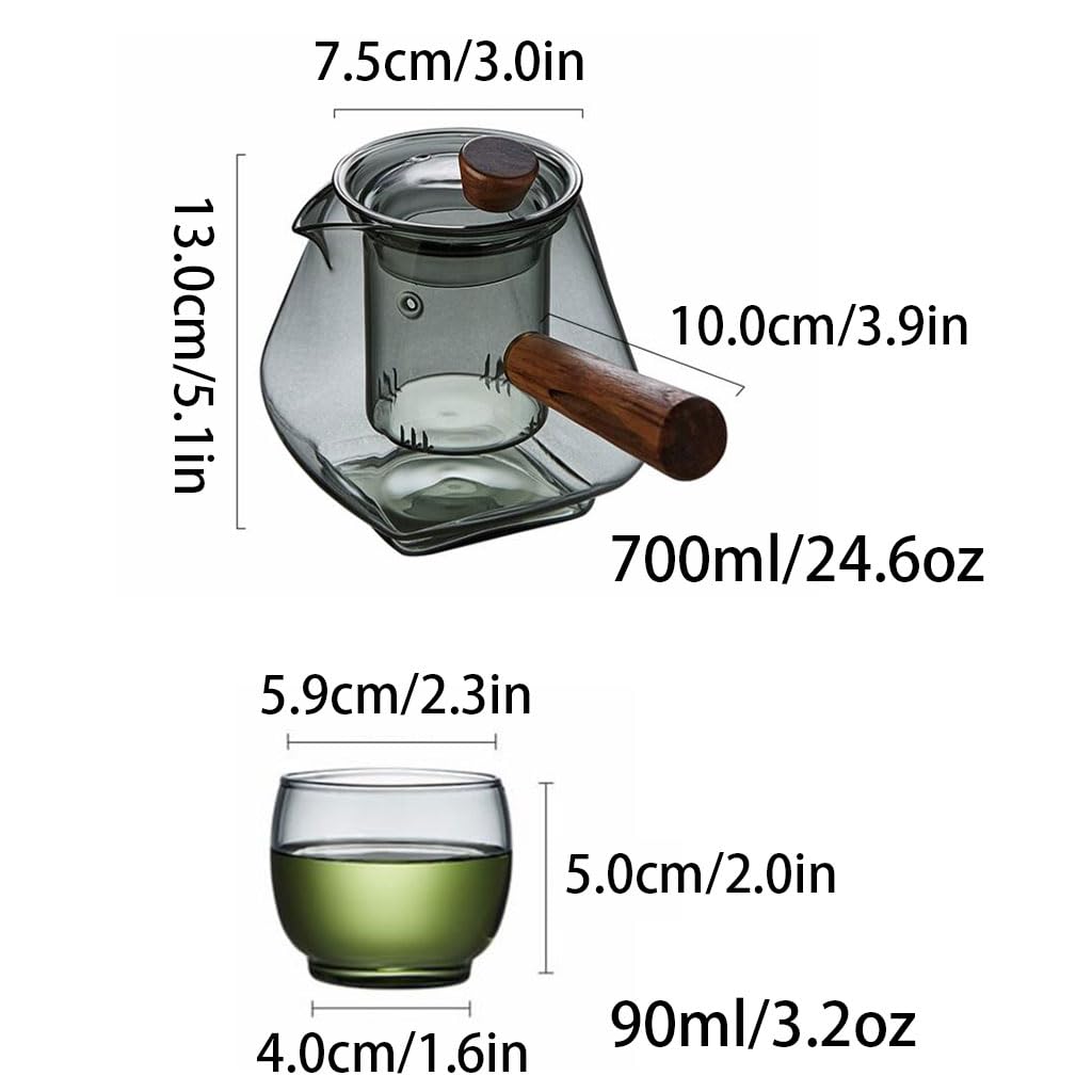 Große Glas-Teekanne für Zuhause, einfacher Teekessel, Tee-Set mit seitlichem Griff, Teebereiter, 700 ml