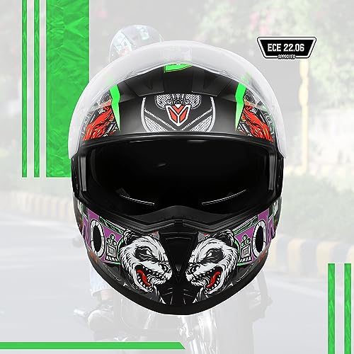 Image of Ignyte IGN-7 Bug ECE 22.06 /ISI /DOT Certified Full Face Graphic Helmet with Outer Anti-Fog Clear Visor and Inner Smoke Sun Shield