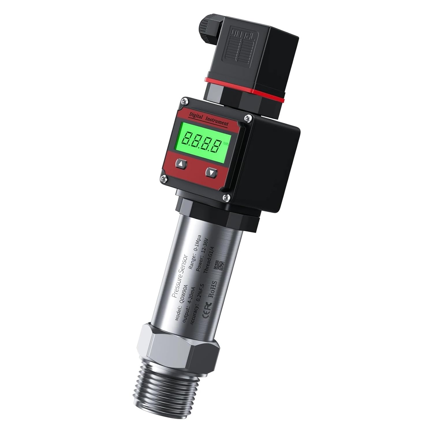 QDX50A -0.1-0-100Mpa LCD Pressure Transmitter 4-20mA RS485 Output G1-2 Water Tank Oil Gas Sensor Pressure Transducer 1Pcs(4-20mA Output,0-4Mpa)