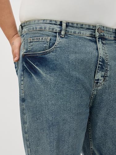Image of Urbano Plus Men's Regular Fit Heavy Washed Denim Jeans Stretchable
