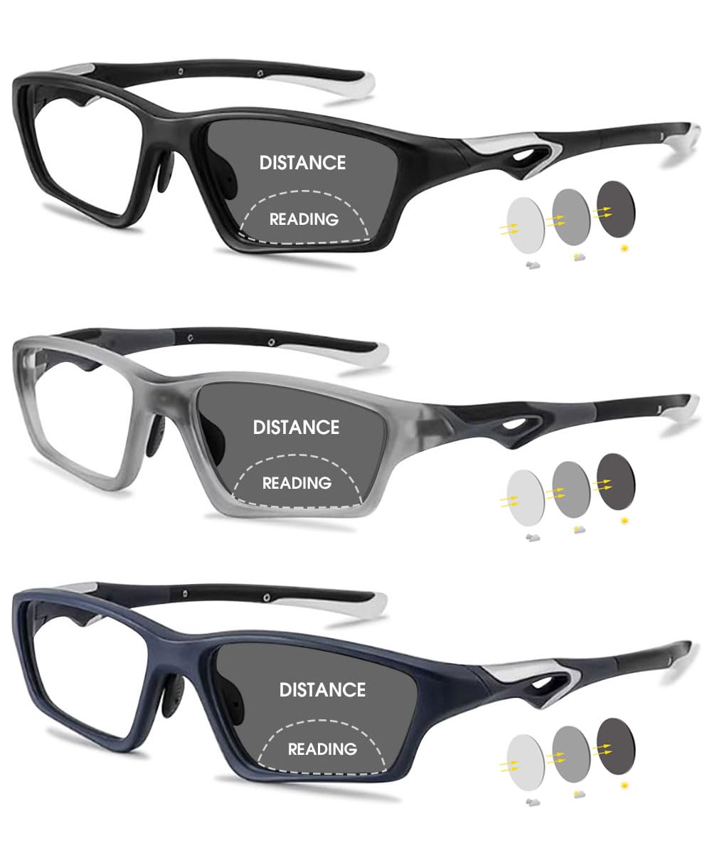 VEVESMUNDO Bifokale Sportbrille Sonnenlesebrillen Photochrome Outdoor Getönte Blaulichtfilter Leicht Lesebrille mit Sonnenschutz Lesehilfe Brillen für Herren Damen
