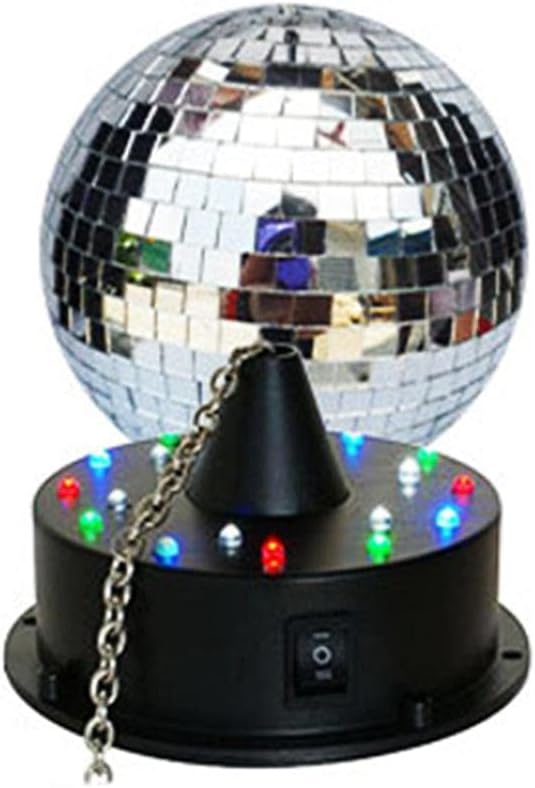Davitu DC Motor - 8'' Hanging Mirror Ball With Sound Control Motor 18 LED lights 4-colors Rotating Mirror Disco Ball - (Speed(RPM): Adapter power supply)