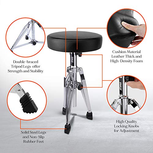 Pyle Adjustable Drum Throne Stool-Portable With Double-Braced Tripod Legs, Foam-Cushioned Seat, Perfect For On Stage And In-Studio Use Pseatdrm28 #TOP5