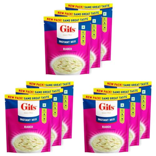 Image of Gits Instant Rabdi Dessert Mix, Pure Veg, Flavors of Saffron and Cardamom, Indian Sweet and Dessert Ready Mix, 300g (Pack of 9, 100g Each)