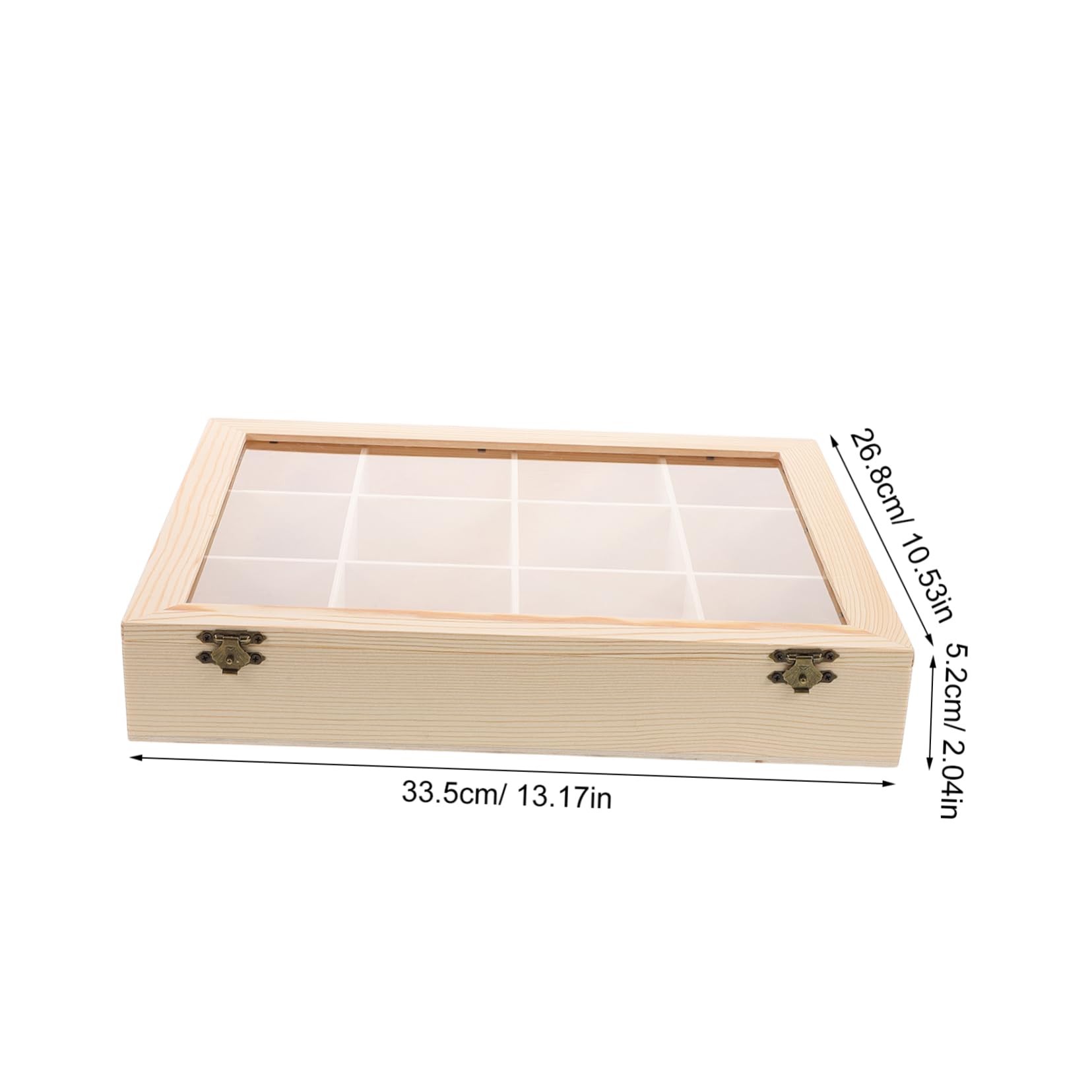 Hohopeti Wooden Compartment Organizing Box Lid Rock Storage Case Display Case for Rock and Mineral Collection Crystal Display Case