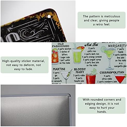 Abnaok Classic Cocktail Recipes Metal Sign 2PCS, Tin Plaque Vintage Style Metal Bar Signs 8" x 12" Cocktail Menu Sign Decoration for Home Cafe Pub Bar