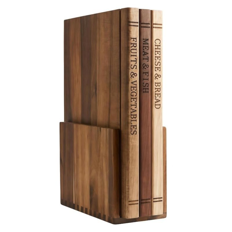 Book-Shaped Cutting Board Set (with Stand), 1/3-Piece Set, Solid Acacia Wood Cutting Board, Book-Inspired Design, Decorative Kitchen Cutting Board Set, Unique Book-Shaped Cutting Board Gift Stand