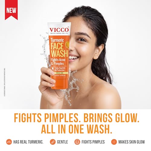 Image of Vicco Turmeric Face Wash I Ayurvedic Turmeric Face Wash I Controls Oil I Fights Pimple & Acne Causing Germs & Revitalises Skin I Healthy, Even Glow I 50gm | Pack of 1