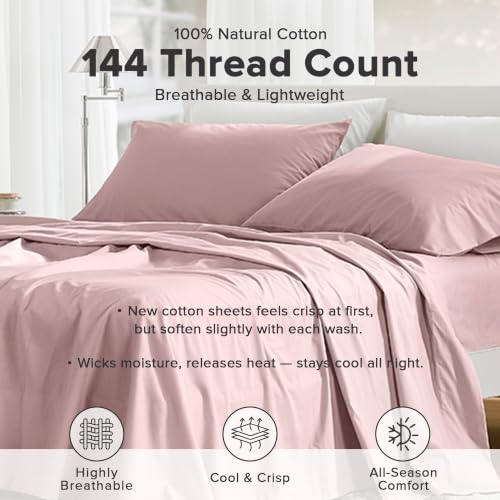 Image of Comfort Spaces 100% Cotton Percale Sheets Full Sheet Set 4 Pcs, Pink