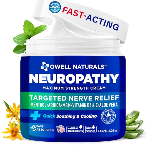 Image of Owell Naturals Neuropathy Cream Extra Strength - Fast Absorbing Cooling for Leg, Feet & Hands - Advanced Soothing Formula with Aloe Vera, Arnica, MSM & Vitamin B6 - Made in USA, 2 fl oz