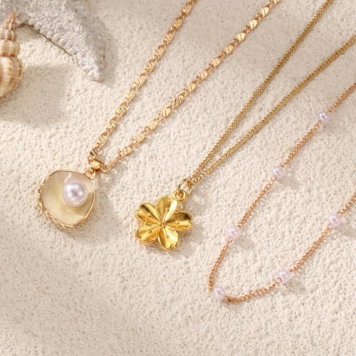 Shell Necklace for Women Gold Layered Conch Seashell Starfish Pendant Necklace Boho Summer Beach Vacation Jewelry for Women3