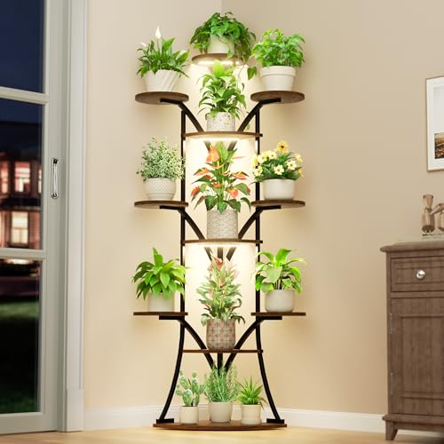 Image of Plant Stand Indoor with Grow Lights-63'' Tall Plant Shelf, Corner Plant Stands for Indoor Growing, Tiered Plant Shelves Large Flower Holder for Indoor Plants, V-Shaped Decorative Rack for Home, Black