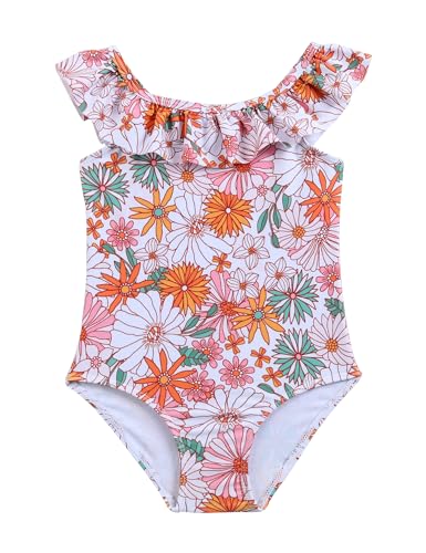 puseky Girls One Piece Swimsuits Kids Bathing Suits Summer Beach Swimwear Quick Dry Ruffle Floral Swimwsuit 2-10 Years