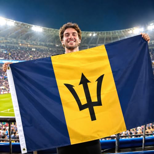 Image of AhfuLife Barbados Flag 3x5 Ft, Large Flag of Barbados for Outside - Double Side with Brass Eyelets for Olympic Party Decorations, Soccer Party Decoration Bar Garden Street Decoration Indoor Outdoor