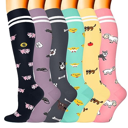 Image of Sooverki Compression Socks for Women & Men 6 Pairs is Best Supportive Knee High Stockings for Circulation, Travel, Nurses
