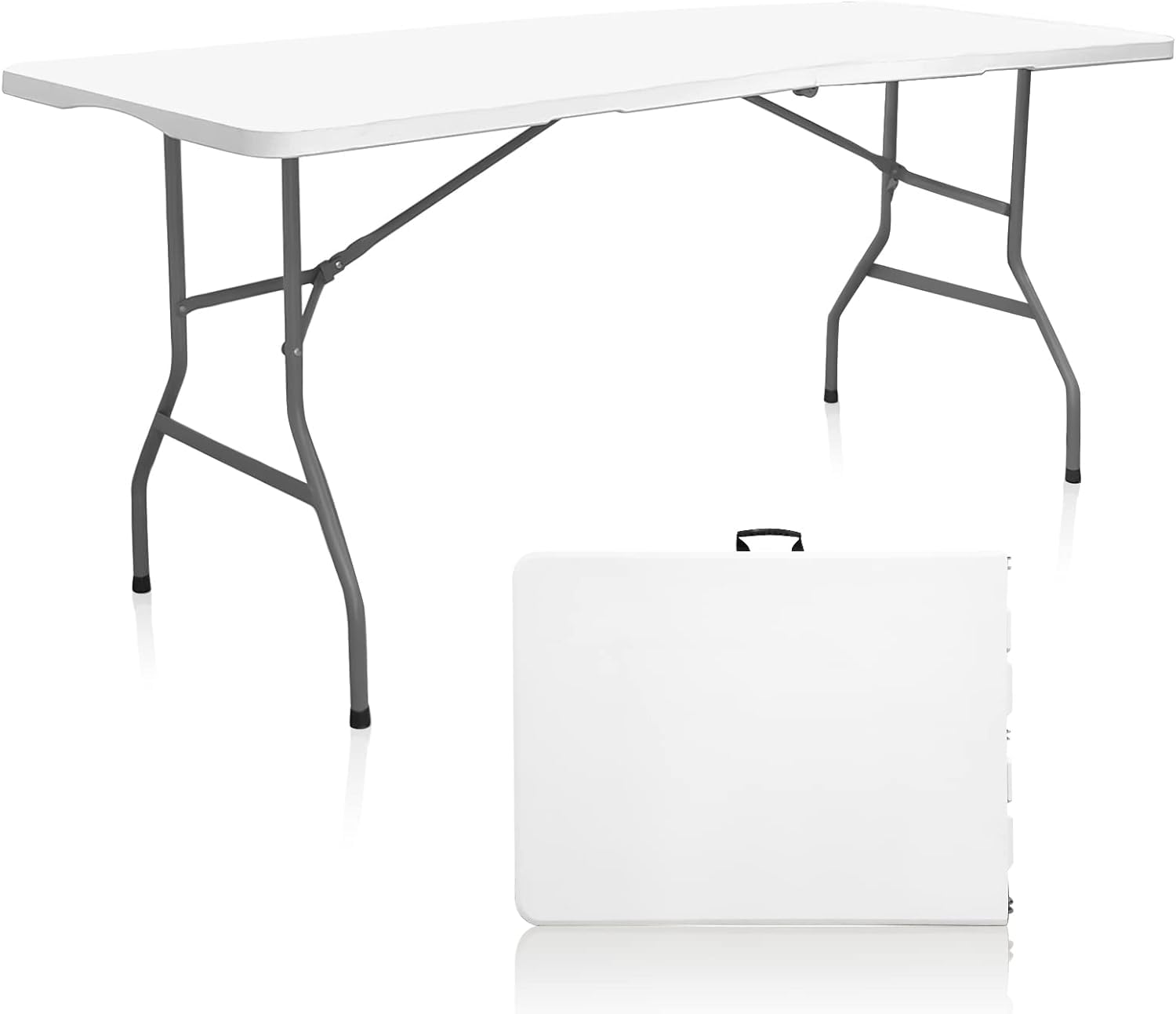 YDY+YQYFolding Table, Heavy Duty Portable Plastic, 6FT Rectangular, Indoor Outdoor, White, 330 lbs Capacity