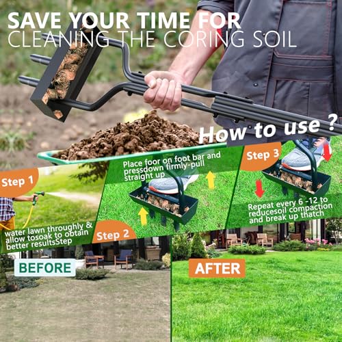 Rasenlüfter, EEIEER Rasenspecht Aerifiziergabel Aerifizierer für Rasen Hohlspoon mit Ablageschale Gartengeräten, Rasenbelüfter Vertikutierer Hand Rasen Lüfter für Verdichtete Böden Rasenpflege