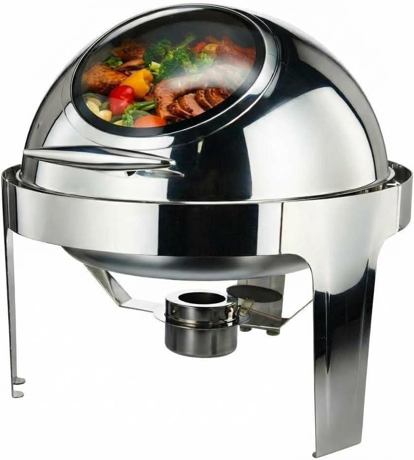 6.3 QT Roll Top Chafing Dish Buffet Set, Stainless Steel Catering Chafer with Full-Size Pan & Glass Window, Round Buffet Warmer Server for Catering Events Parties