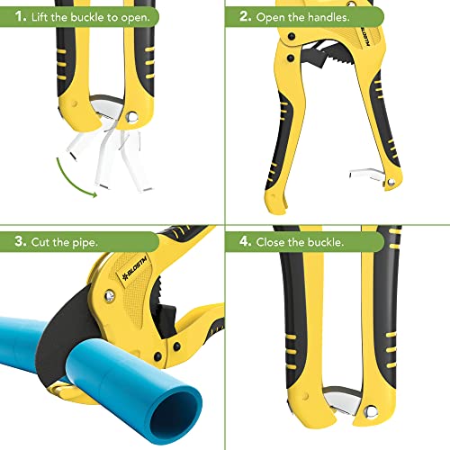 BLOSTM Plastic Pipe Cutter - Heavy Duty Ratchet Pipe Cutters with 42mm Outside Diameter Cutting Capacity for PVC PEX PPR Plastic Pipes & Rubber Hoses, Ergonomic Non-Slip Handle & Safety Lock (Yellow) 7 BLOSTM Plastic Pipe Cutter - Heavy Duty Ratchet Pipe Cutters with 42mm Outside Diameter Cutting Capacity for PVC PEX PPR Plastic Pipes & Rubber Hoses, Ergonomic Non-Slip Handle & Safety Lock (Yellow) - Image 7