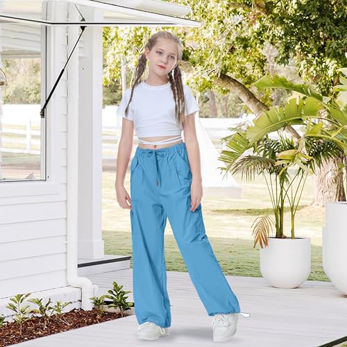 Image of Rolanko Parachute Pants for Girls Y2K Cargo Trousers with Pockets Harajuku Jogger Pants Kids 4-14 Years