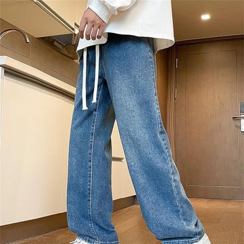Men's Spring Fall Jeans – Wide-Leg Blue Washed Cotton Denim Pants, Straight Casual Trousers2