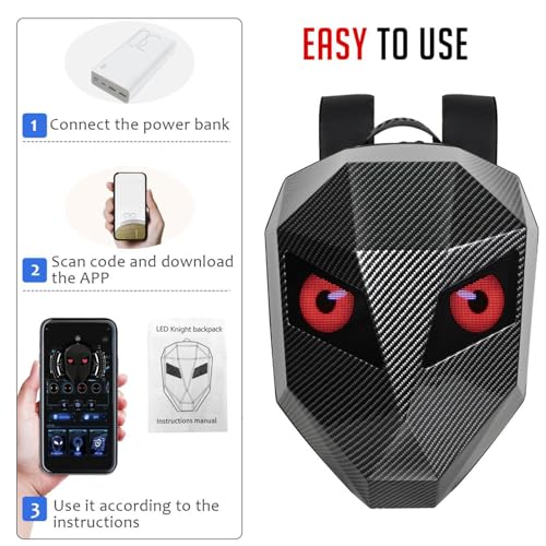 MENDUNER Motorrad Rucksack für Herren, Programmierbarer Motorrad Rucksack, Hartschalen LED Rucksack, Wasserdichter Digitaler Rucksack mit Kohlefaserstruktur für Reisemotorräder