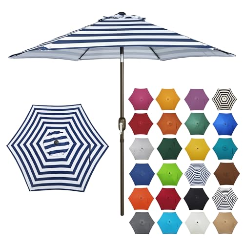 Image of Blissun 7.5 ft Patio Umbrella, Yard Umbrella, Outdoor Market Umbrella with Push Button Tilt Crank (Blue&White)