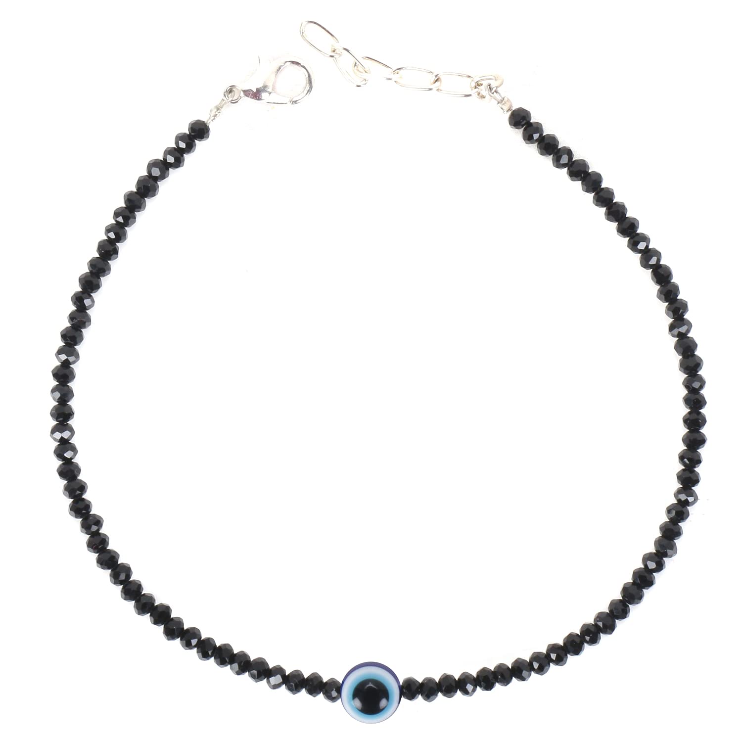 Prapti HandicraftsSilver Plated Beads Anklets With Evil Eye For Women, Girls - Beach Wear Foot Anklet (Black)
