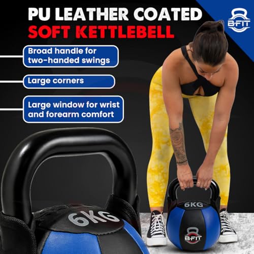 Image of B Fit PU Leather Premium Soft Kettlebell with Handle for Weightlifting, Conditioning, Strength and core Training (6 Kg)