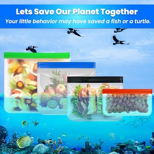 12-Pack Reusable Gallon Ziplock Freezer Bags – Extra Thick, Silicone & BPA-Free, Leakproof, Stand-Up & Dishwasher Safe – Large Food Storage Bags for Meal Prep, Marinating, & Kitchen Organization - Thumbnail 5