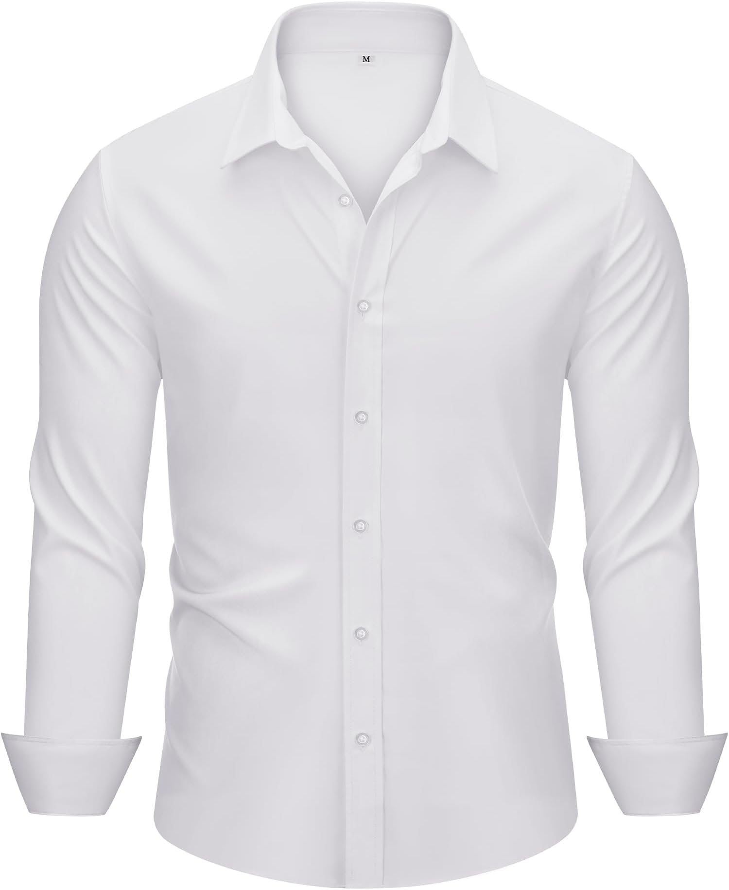 MAGE MALEMen's Dress Shirts Solid Long Sleeve Stretch Wrinkle-Free Formal Shirt Business Casual Button Down Tops