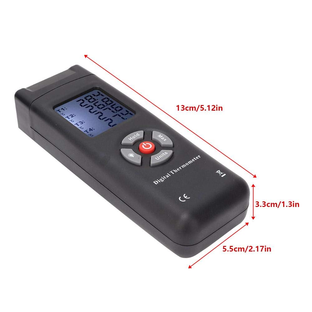 Temperaturmessgerät Typ K, Digitales Thermoelement Thermometer TL-TK04 4-Kanal-K-Typ Kontakt-Digitalanzeige Thermometer mit fühler für Industrie Landwirtschaft Meteorologie Haushalt, -50°C bis 1350°C