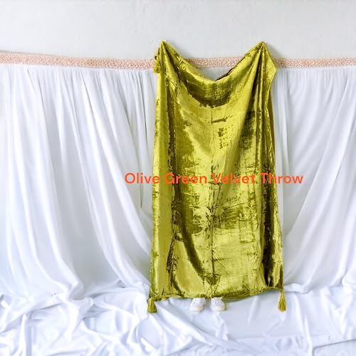 Sophia-Art Luxury Crushed Velvet Throw Blanket With Tassels Sofa Bed Soft Blankets Boho Warm Throws Cozy Plush Lightweight Pet (50X70 Inches, Olive Green) #TOP2