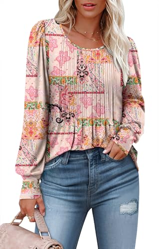 BETTE BOUTIK Long Sleeve Shirts for Women Fall Tops Dressy Blouses Crewneck Tunic Tops for Leggings S-3XL