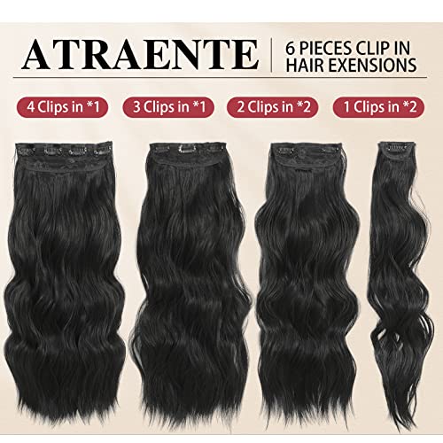 Atraente Clip In Hair Extensions 20 Inch Long Wavy Synthetic Black Hair Extensions Upgraded 6 Pcs Thick Hairpieces Fiber Double Weft Soft Natural For Women (6Pcs, 20Inch, 1B) #TOP1