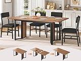 Itaar 5-Piece Dining Table Set for 4-6 People, 63' Extendable Kitchen Table and 4 Cushion Chairs, Dining Room Table with MDF Board & Metal Frame for Small Space, Easy Clean, Brown