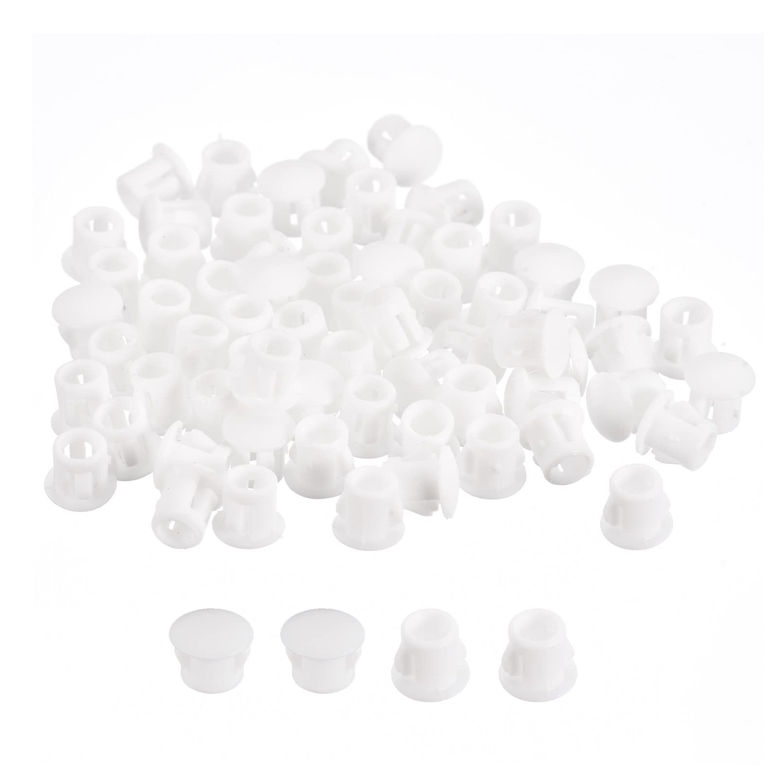 uxcell 7/32" Plastic Hole Plugs, 66Pcs Flush Type Panel Round Snap in Fastener Knockout Locking Plugs for Furniture Insert End Caps Panels, White
