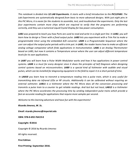 Microcontroller Engineer's Notebook. Vol 1. 12 Experiments Pic12F683, Integrated Circuits, Microchips, Instrumentation Analog Digital, Thermometer Lcd Display Leds Pulse Timer Electronics #TOP5