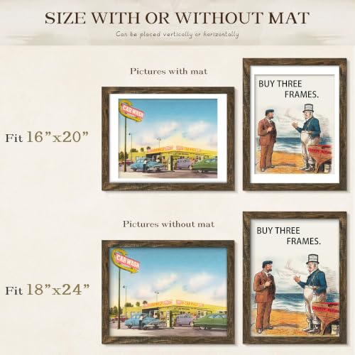 Image of Picrit 18x24 Rustic Brown Poster Frame, Picture Frame for Wall, 3 Pack