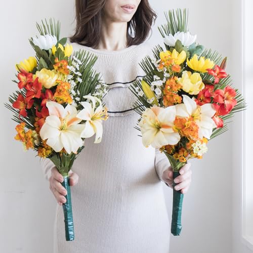 サンゴ 仏花 造花 お墓用 屋外 約60cm 雨に強い 仏壇用 お供え花 花束 大きめ 日本製 高野槙 室内 大きな仏壇 2本 お供え 一対 1対 墓花 左右対称 命日 お盆 お彼岸 帰省 お土産 お彼岸 先祖供養 (秋) SNG102269114