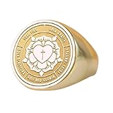 WORLD WIDE GEMS Luther Rose Siegelring, christlicher Reformationsschmuck, 925er Sterlingsilber (Ringgröße 5–12,5), vergoldet, WW_PDR_00680, 15x15mm, Sterling Silber, Kein Edelstein