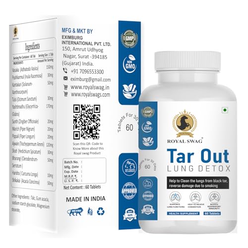 Image of Royal Swag Tar Our Lung Cleanse and Detox Tablets 60 Pcs Pack- Natural Respiratory Support Supplement Support Lung Health and Detoxification For Smokers & Non-Smokers