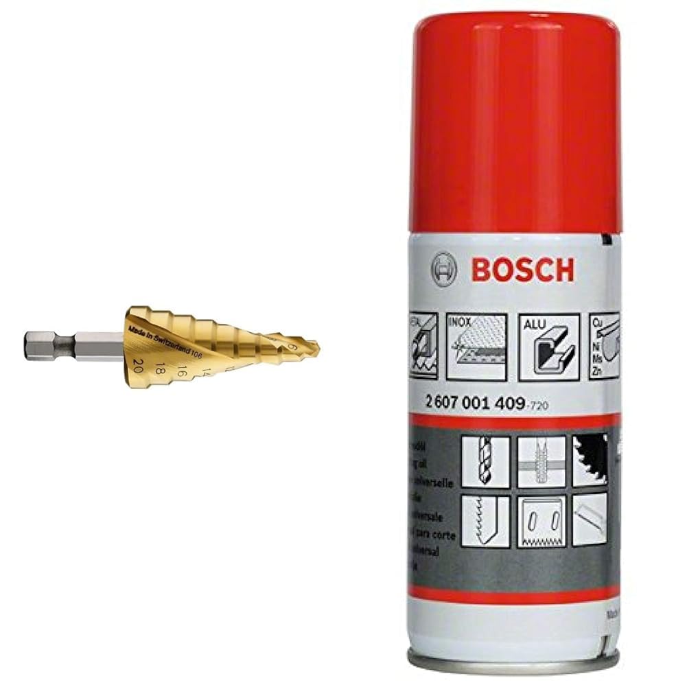 Fraise étagée HSS-TIN Bosch 2608587433 avec huile de coupe universelle